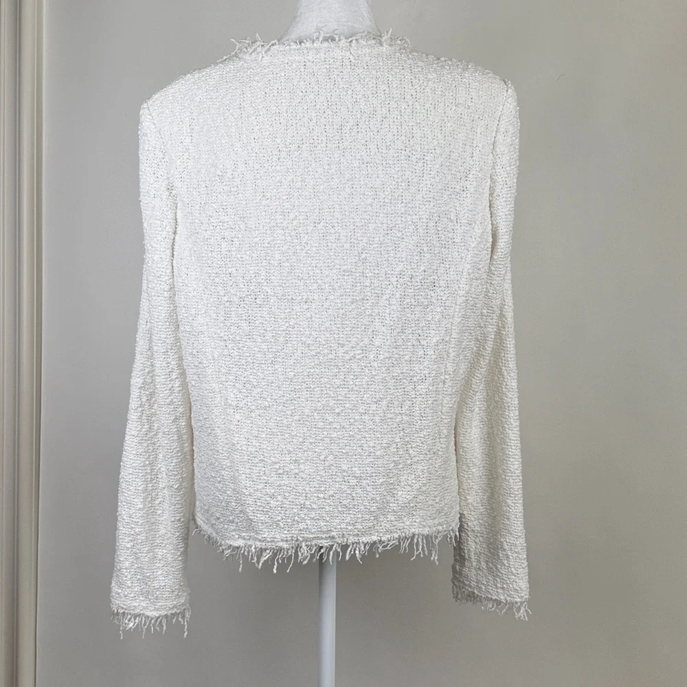 IRO Shavani White Boucle Fringe Lightweight Jacket Size 42 (Size 10)